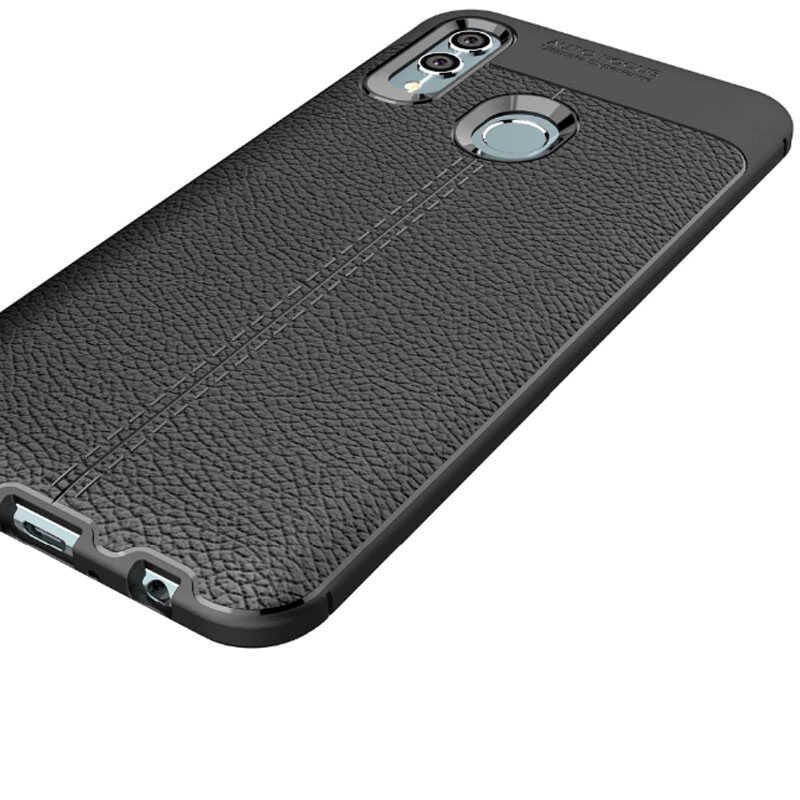 Huawei P Smart 2019 Kılıf Deri Görünümlü Renk Atmayan Dayanaklı Silikon Kapak (NİSS) Gri