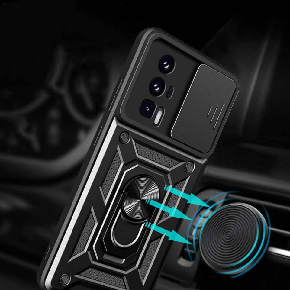 Xiaomi Poco F5 Pro Kılıf Magnetik Standlı Kamera Korumalı HEPTEKİLETİŞİM Sürgülü Vega Kapak