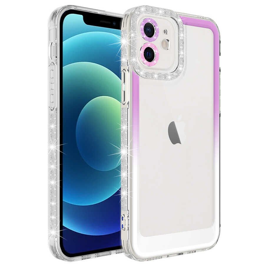 Apple iPhone 12 Kılıf Simli ve Renk Geçiş Tasarımlı Lens Korumalı HEPTEKİLETİŞİM Park Kapak