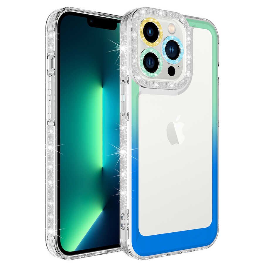 Apple iPhone 12 Pro Kılıf Simli ve Renk Geçiş Tasarımlı Lens Korumalı HEPTEKİLETİŞİM Park Kapak