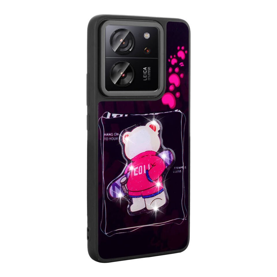 Xiaomi Mi 13T Kılıf Parlayan Kabartmalı İkonik Figürlü Silikon Kapak (Amas) Pembe