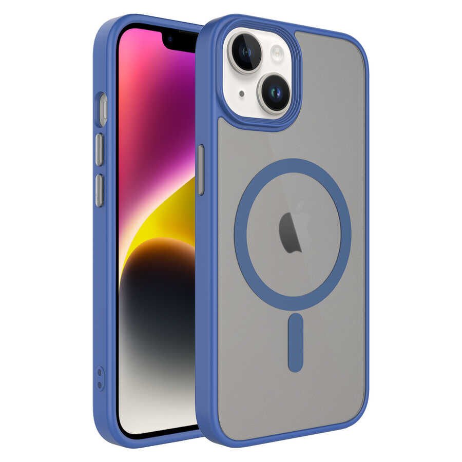 Apple iPhone 14 Plus Kılıf Mat Arka Yüzey Wireless Şarj Özellikli HEPTEKİLETİŞİM Flet Magsafe Kapak