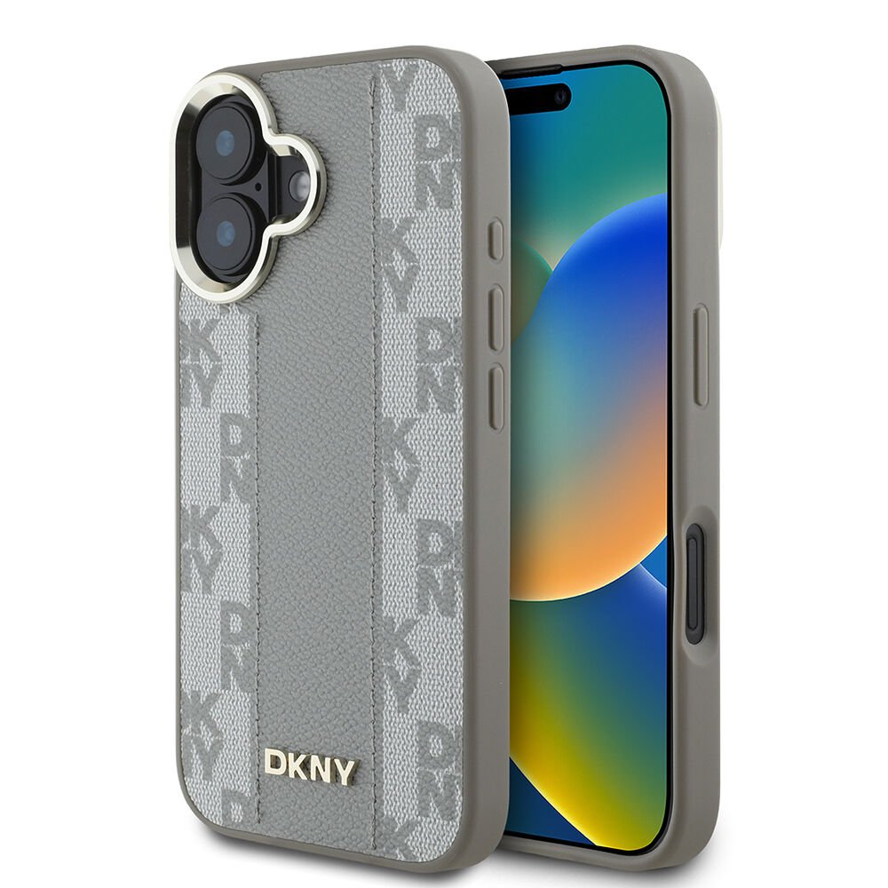 Apple iPhone 16 Kılıf DKNY Orjinal Lisanslı Magsafe Şarj Özellikli 3D Yazılı Checkered Pattern Kapak