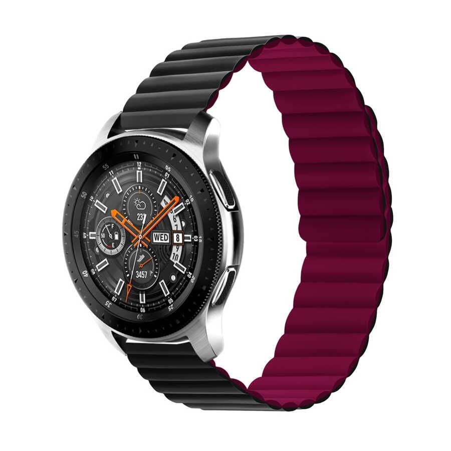 Samsung Galaxy Watch 42mm Mıknatıslı Kordon Çift Renk Tasarım (KRD-52) Siyah-Kırmızı