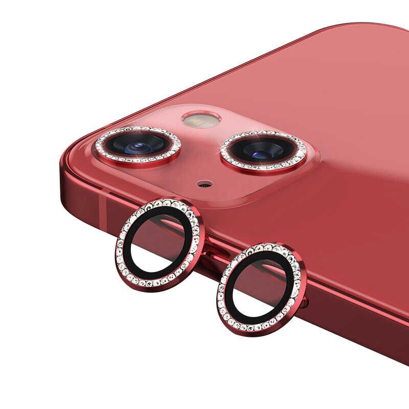 Apple iPhone 13 Mini Kamera Lens Koruyucu Renkli Taşlı Tasarım Kolay Takma Aparatlı (CL-06) Siyah