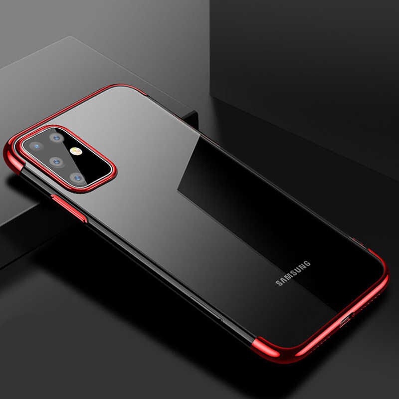 Samsung Galaxy S20 Plus Kılıf Dört Köşe Renkli Lazer Şeffaf Silikon Kapak (GLİTTER) Gold