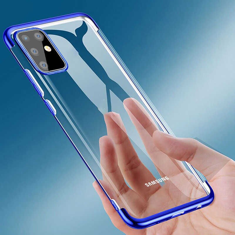 Samsung Galaxy S20 Plus Kılıf Dört Köşe Renkli Lazer Şeffaf Silikon Kapak (GLİTTER) Gold