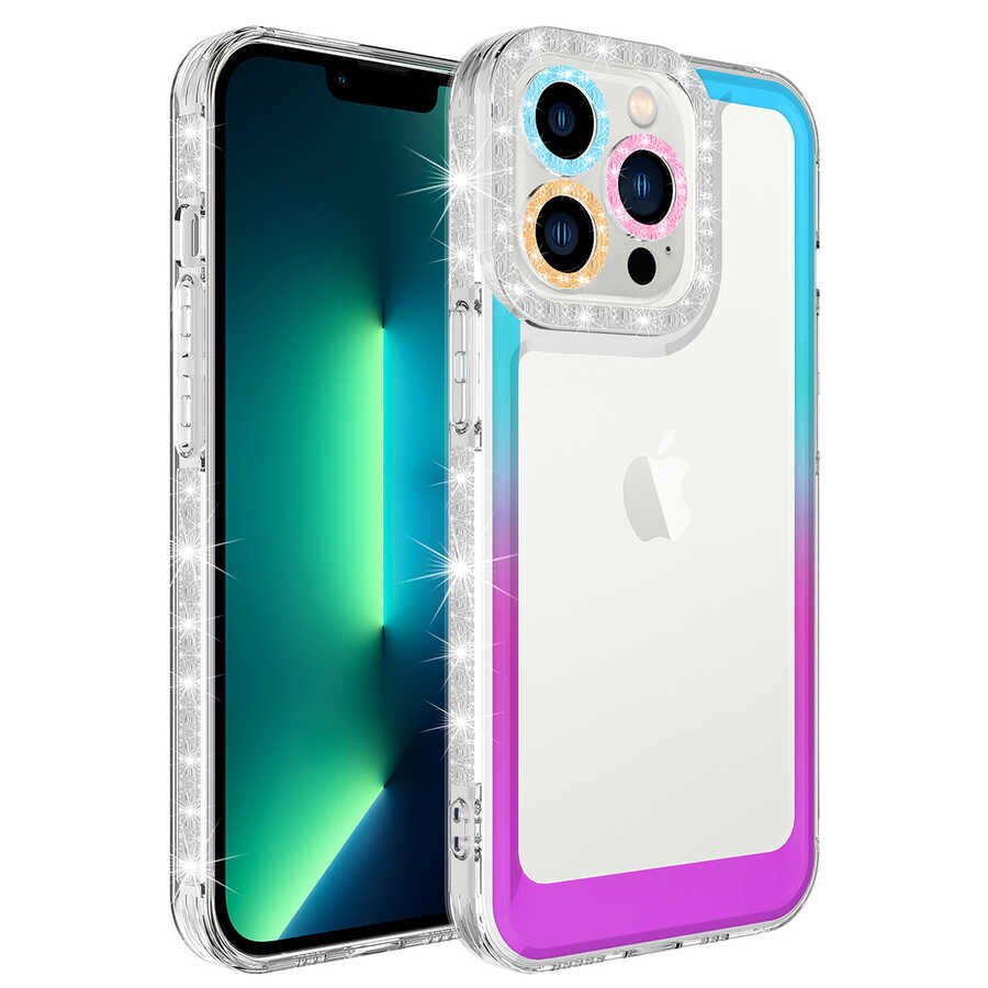 Apple iPhone 13 Pro Kılıf Simli ve Renk Geçiş Tasarımlı Lens Korumalı HEPTEKİLETİŞİM Park Kapak
