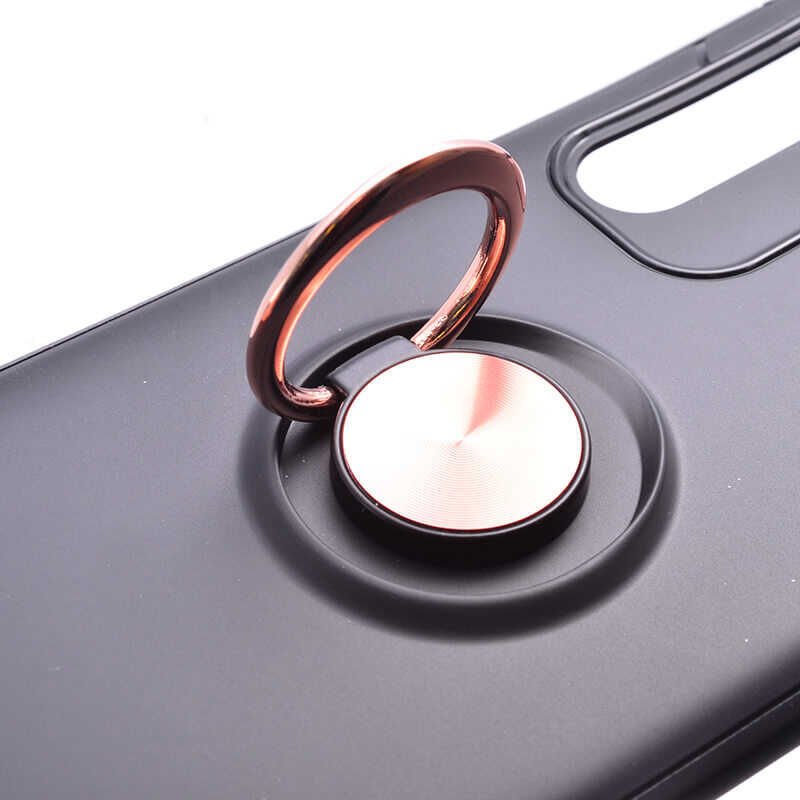 Huawei P30 Pro Kılıf Kamera Çıkıntılı Renkli Yüzüklü Standlı Mıknatıslı Kapak (RAVEL) Siyah-Kırmızı