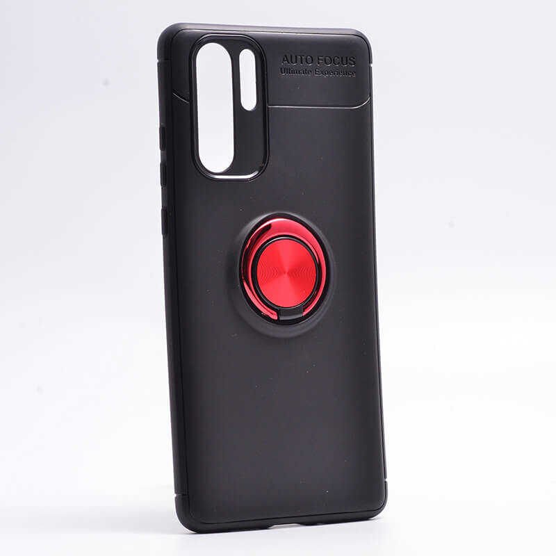 Huawei P30 Pro Kılıf Kamera Çıkıntılı Renkli Yüzüklü Standlı Mıknatıslı Kapak (RAVEL) Siyah-Mavi