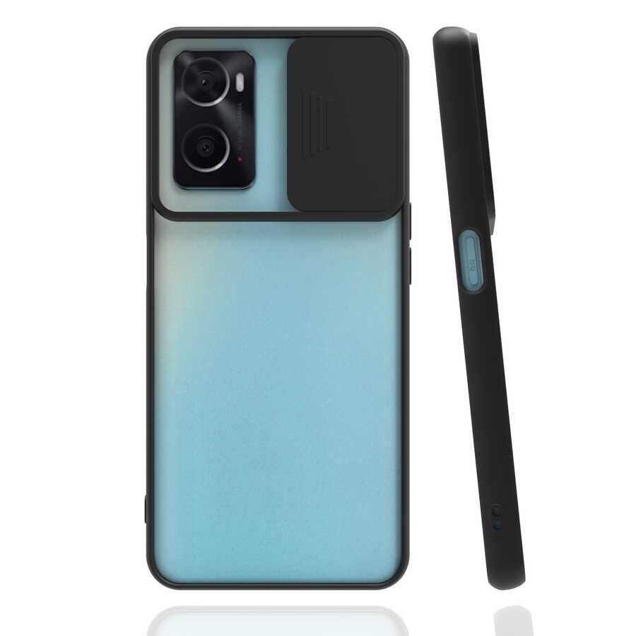 Oppo A96 4G Kılıf Slayt Sürgülü Kamera Korumalı Renkli Silikon Kapak Siyah