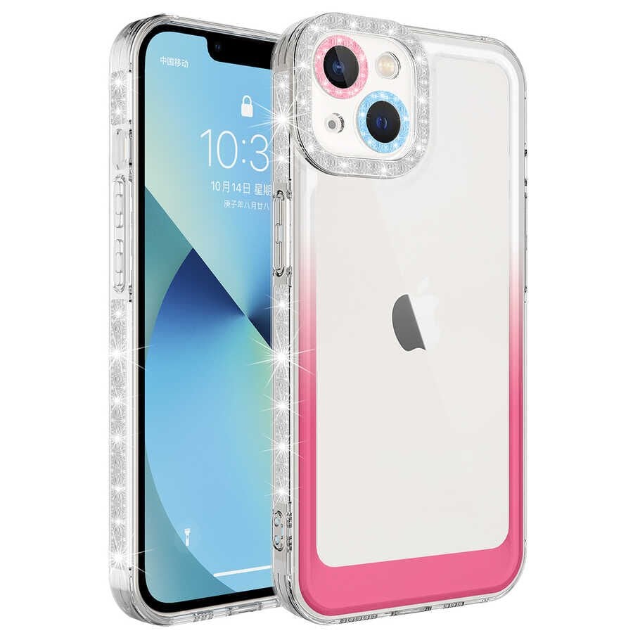 Apple iPhone 14 Kılıf Simli ve Renk Geçiş Tasarımlı Lens Korumalı HEPTEKİLETİŞİM Park Kapak
