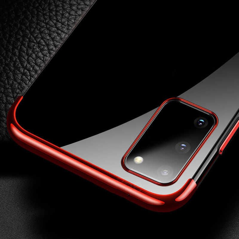 Samsung Galaxy S20 Kılıf Dört Köşe Renkli Lazer Şeffaf Silikon Kapak (GLİTTER) Kırmızı