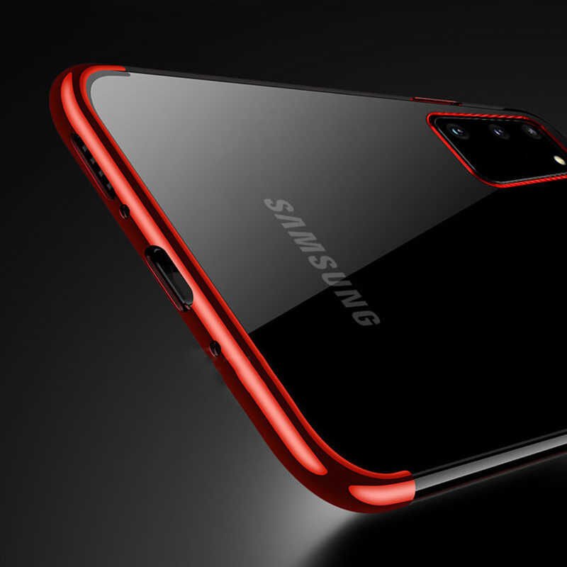 Samsung Galaxy S20 Kılıf Dört Köşe Renkli Lazer Şeffaf Silikon Kapak (GLİTTER) Kırmızı