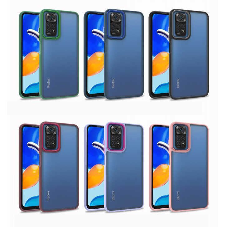 Xiaomi Redmi Note 11 Global Kılıf Kamera Çıkıntılı Arkası Şeffaf Hassas Tuşlu Kenarlı Kapak (Flora) Siyah