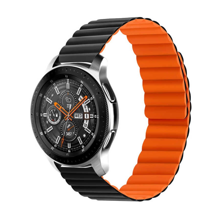 Samsung Galaxy Watch 42mm Mıknatıslı Kordon Çift Renk Tasarım (KRD-52) Siyah-Turuncu