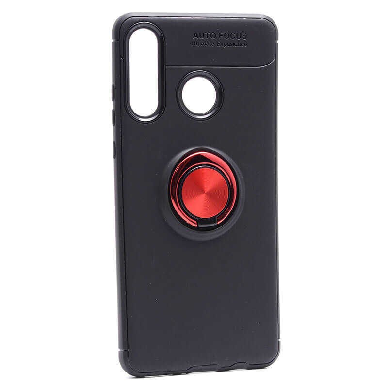 Huawei P30 Lite Kılıf Kamera Çıkıntılı Renkli Yüzüklü Standlı Mıknatıslı Kapak (RAVEL) Siyah