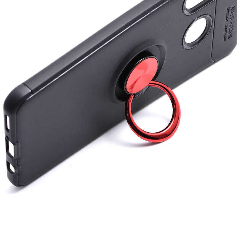 Huawei P30 Lite Kılıf Kamera Çıkıntılı Renkli Yüzüklü Standlı Mıknatıslı Kapak (RAVEL) Siyah