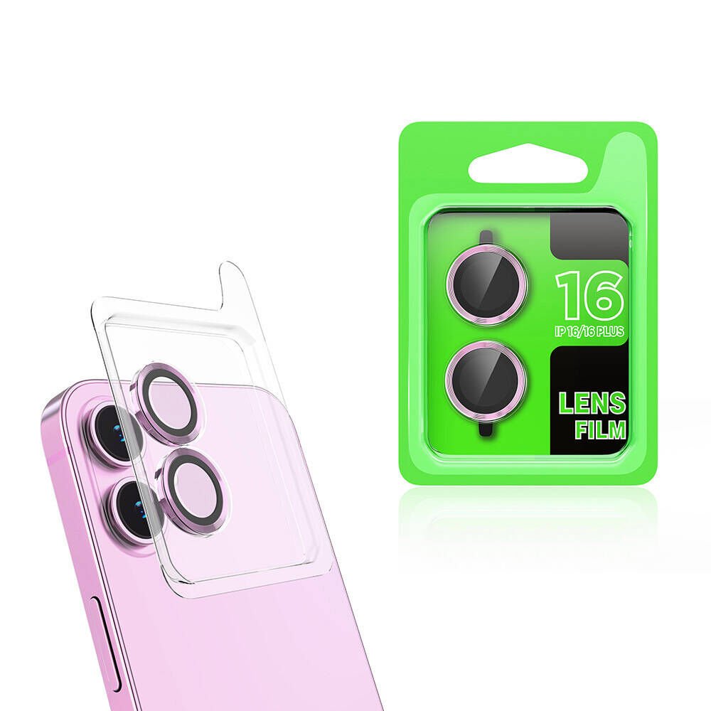Apple iPhone 16 Plus Kamera Lens Koruyucu Renkli Tasarım Kolay Takma Aparatlı (CL-07) Pembe