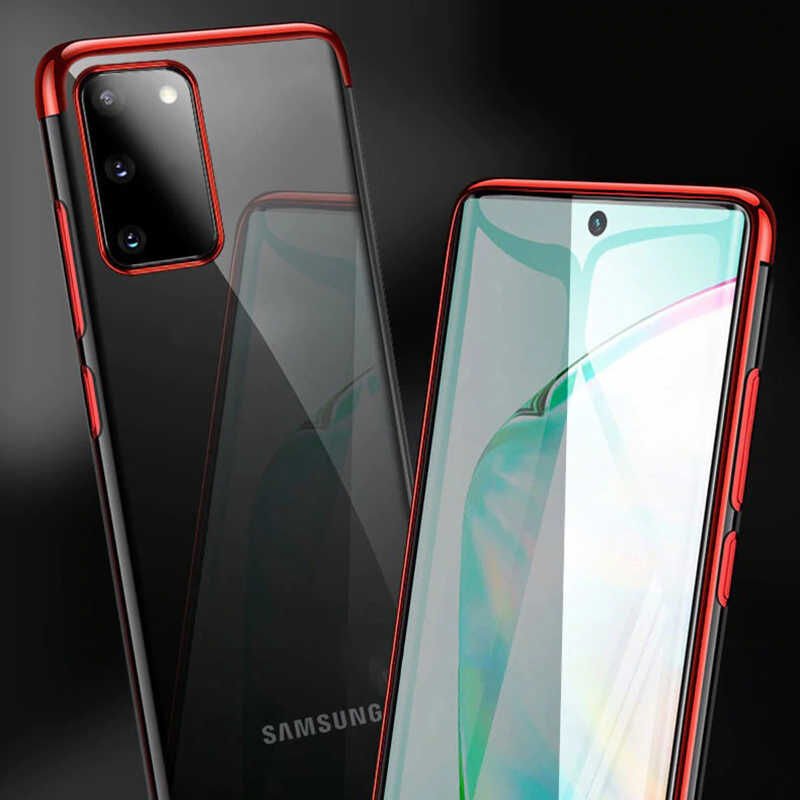 Samsung Galaxy S20 Kılıf Dört Köşe Renkli Lazer Şeffaf Silikon Kapak (GLİTTER) Mavi