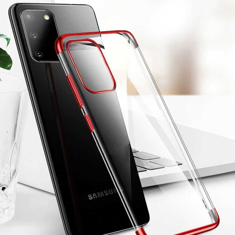 Samsung Galaxy S20 Kılıf Dört Köşe Renkli Lazer Şeffaf Silikon Kapak (GLİTTER) Mavi