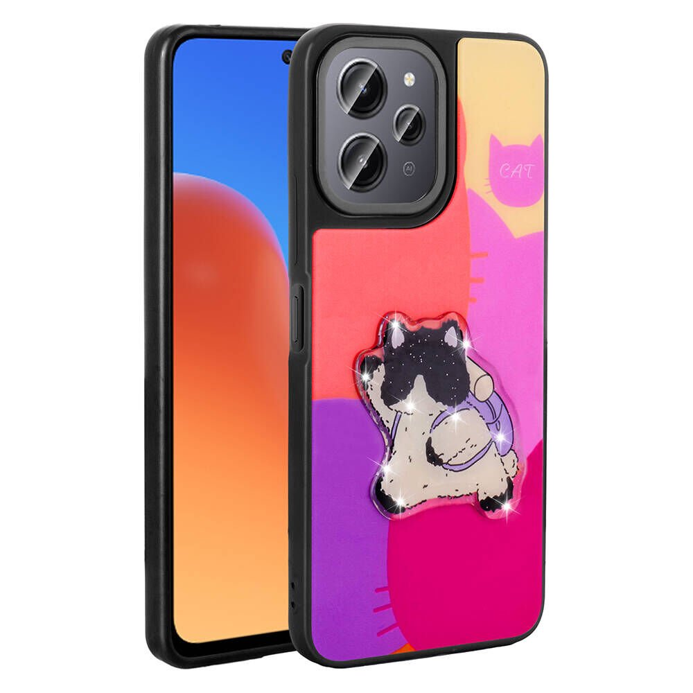 Xiaomi Redmi 12 4G Kılıf Parlayan Kabartmalı İkonik Figürlü Silikon Kapak (Amas) Mor