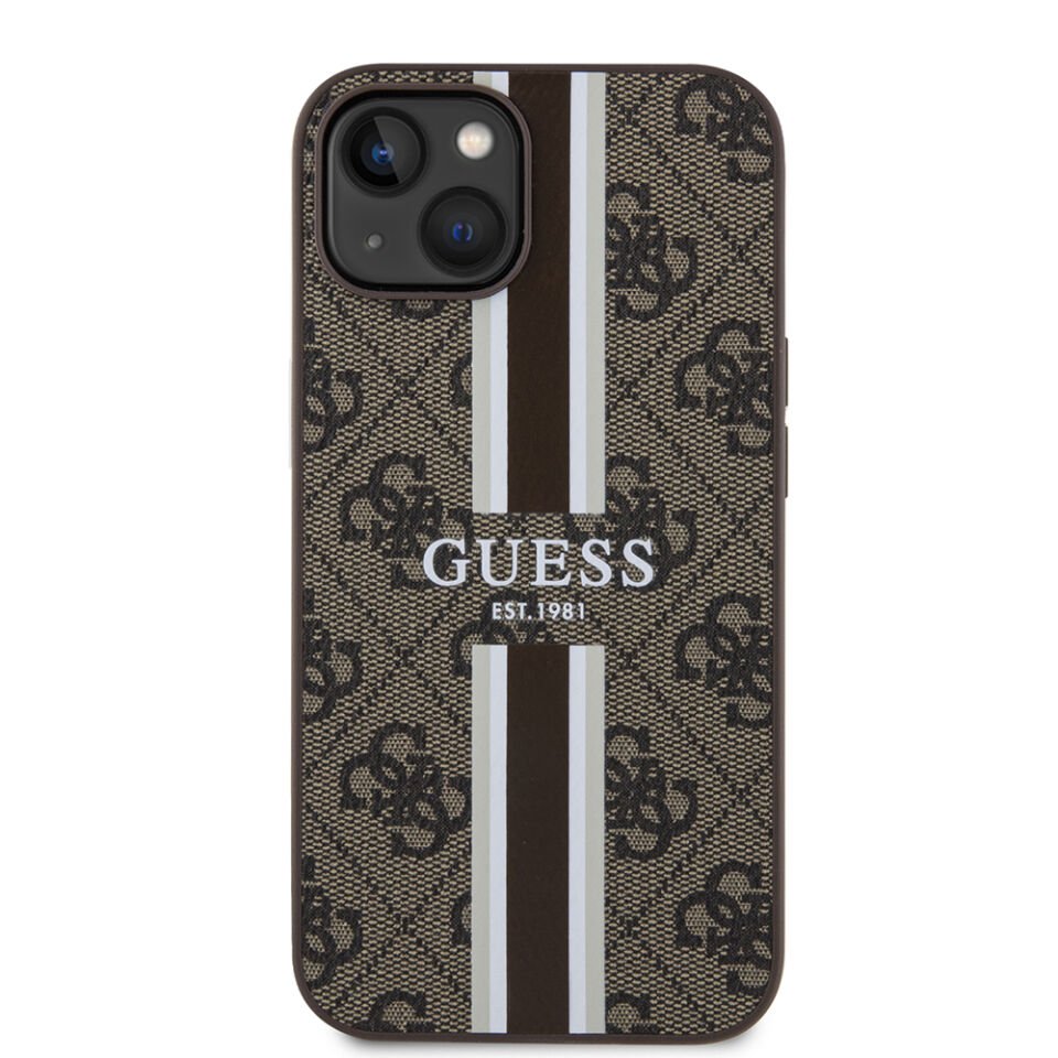 Apple iPhone 14 Kılıf Guess Orjinal Lisanslı Magsafe Şarj Özellikli 4G Şerit Tasarımlı Printed Kapak