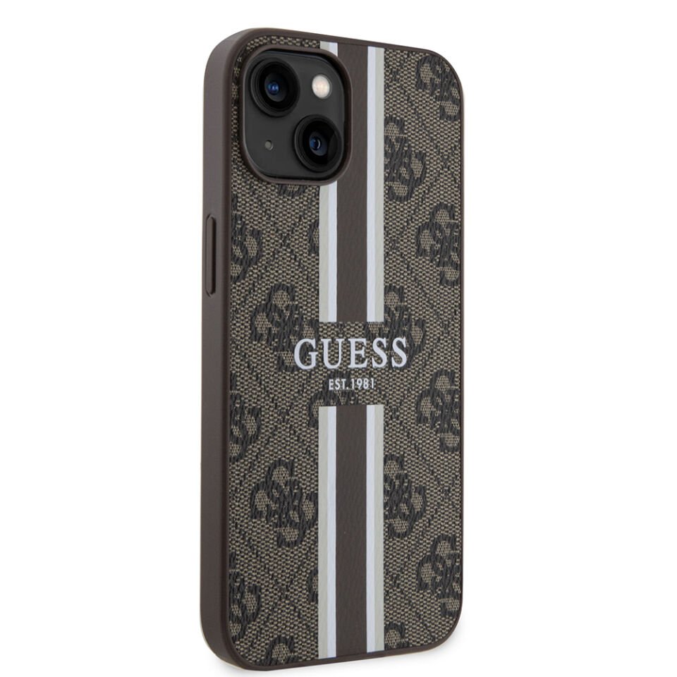 Apple iPhone 14 Kılıf Guess Orjinal Lisanslı Magsafe Şarj Özellikli 4G Şerit Tasarımlı Printed Kapak