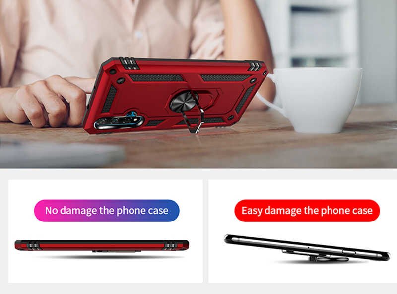 Huawei Nova 5T Kılıf Tank Zırh Yüzüklü Mıknatıslı Standlı Kapak (VEGA) Kırmızı