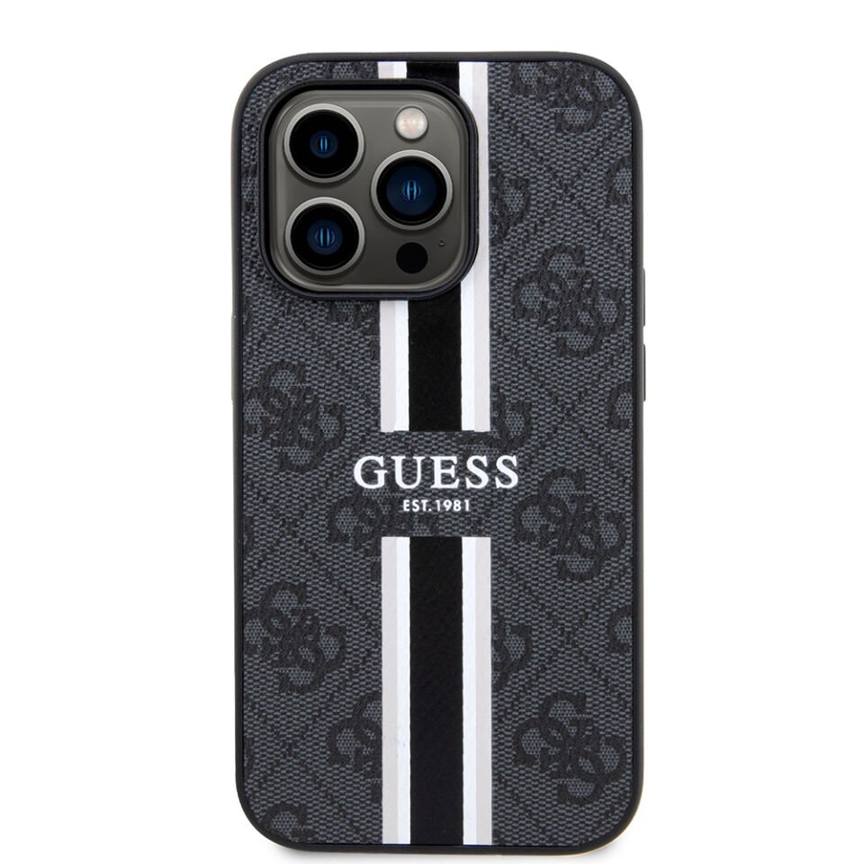 Apple iPhone 14 Pro Max Kılıf Guess Orjinal Lisanslı Magsafe Şarj Özellikli 4G Şerit Tasarımlı Printed Kapak