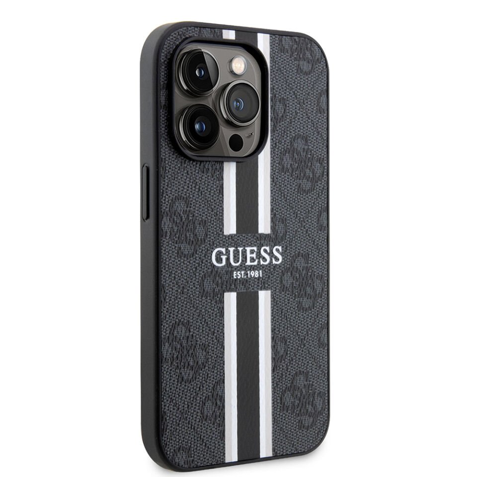 Apple iPhone 14 Pro Max Kılıf Guess Orjinal Lisanslı Magsafe Şarj Özellikli 4G Şerit Tasarımlı Printed Kapak
