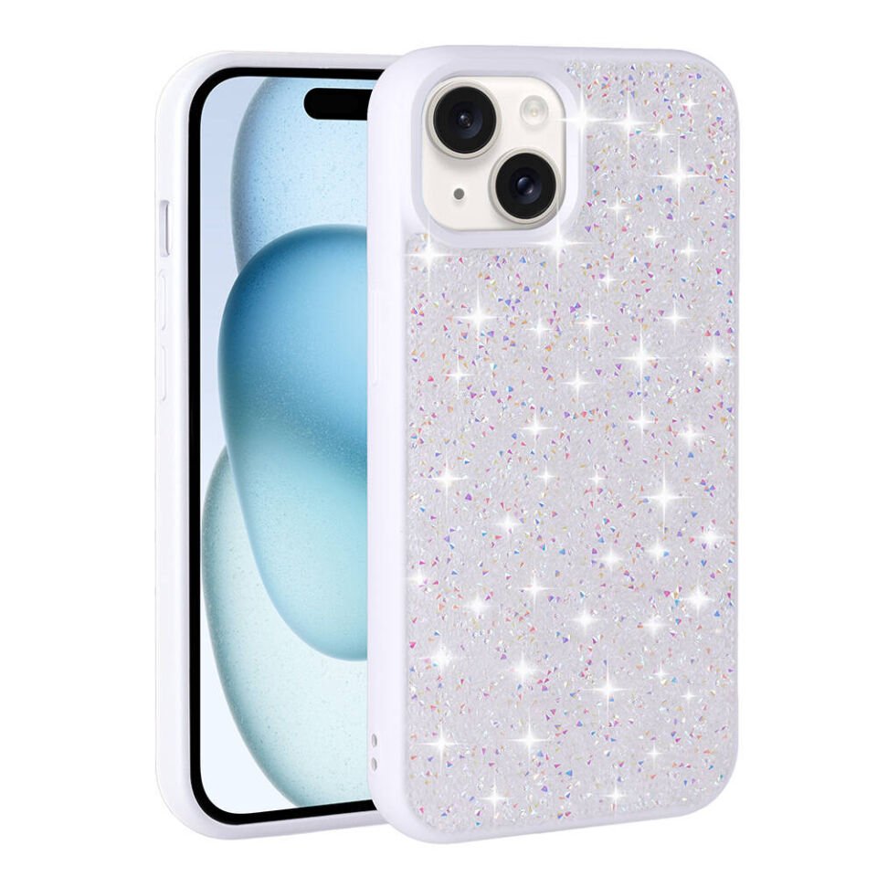 Apple  iPhone 15 Kılıf Parlak Taşlı Tasarım Kamera Kısmı Yükseltili Korumalı Kapak (Pırlanta) Pembe