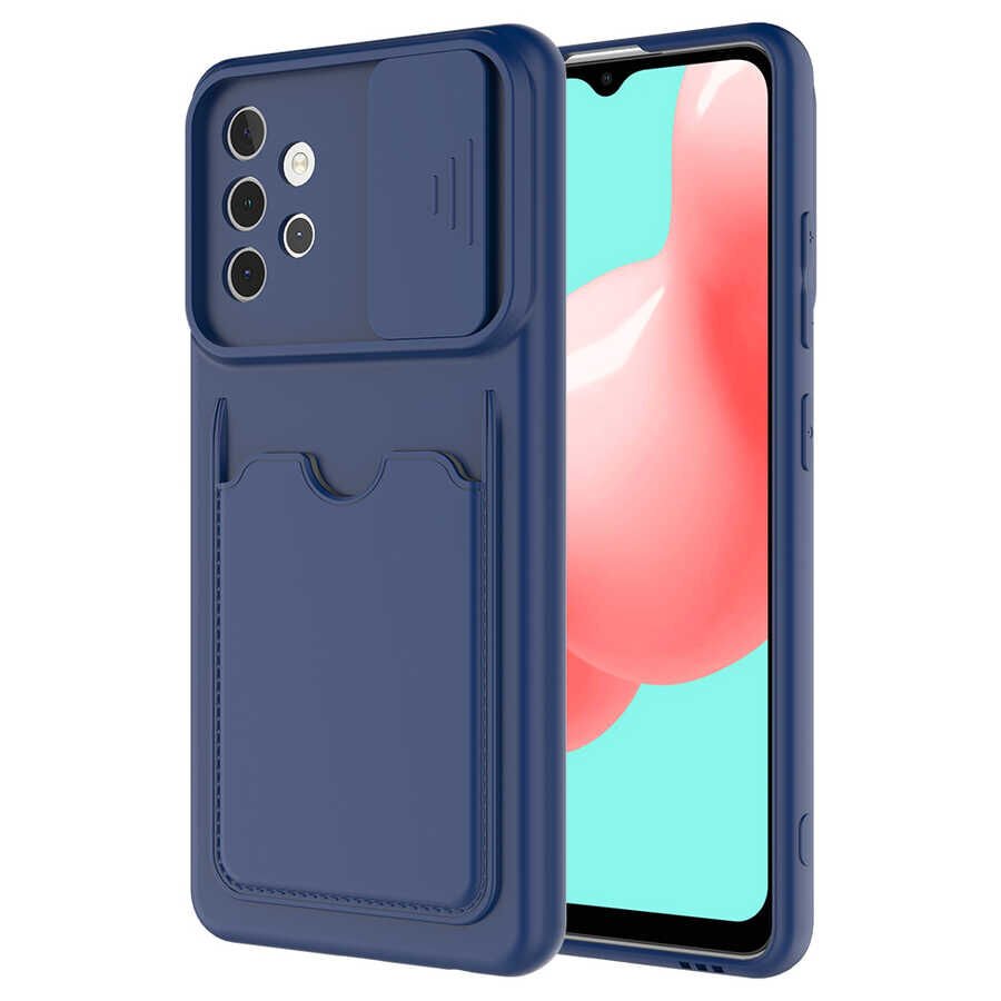 Samsung Galaxy A32 4G Kılıf Cüzdan Sürgülü Kamera Korumalı Kartllıklı Bölmeli Kapak (Kartix) Lacivert