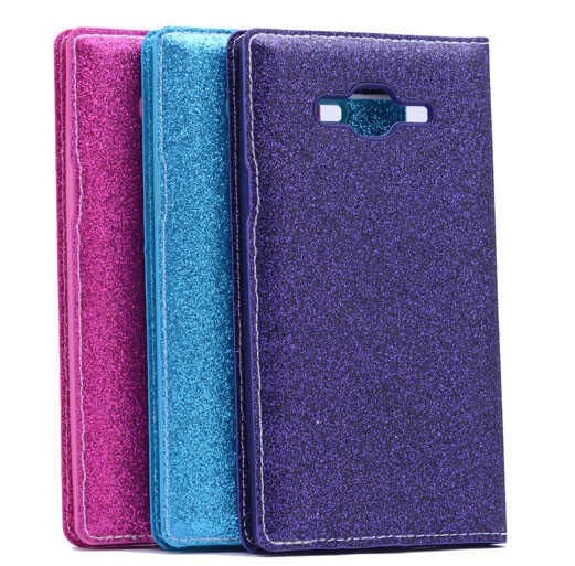 Samsung Galaxy J7 Kapaklı Kılıf Simli Mıknatıslı Kapak (DOLCE-SİM) Pembe Koyu