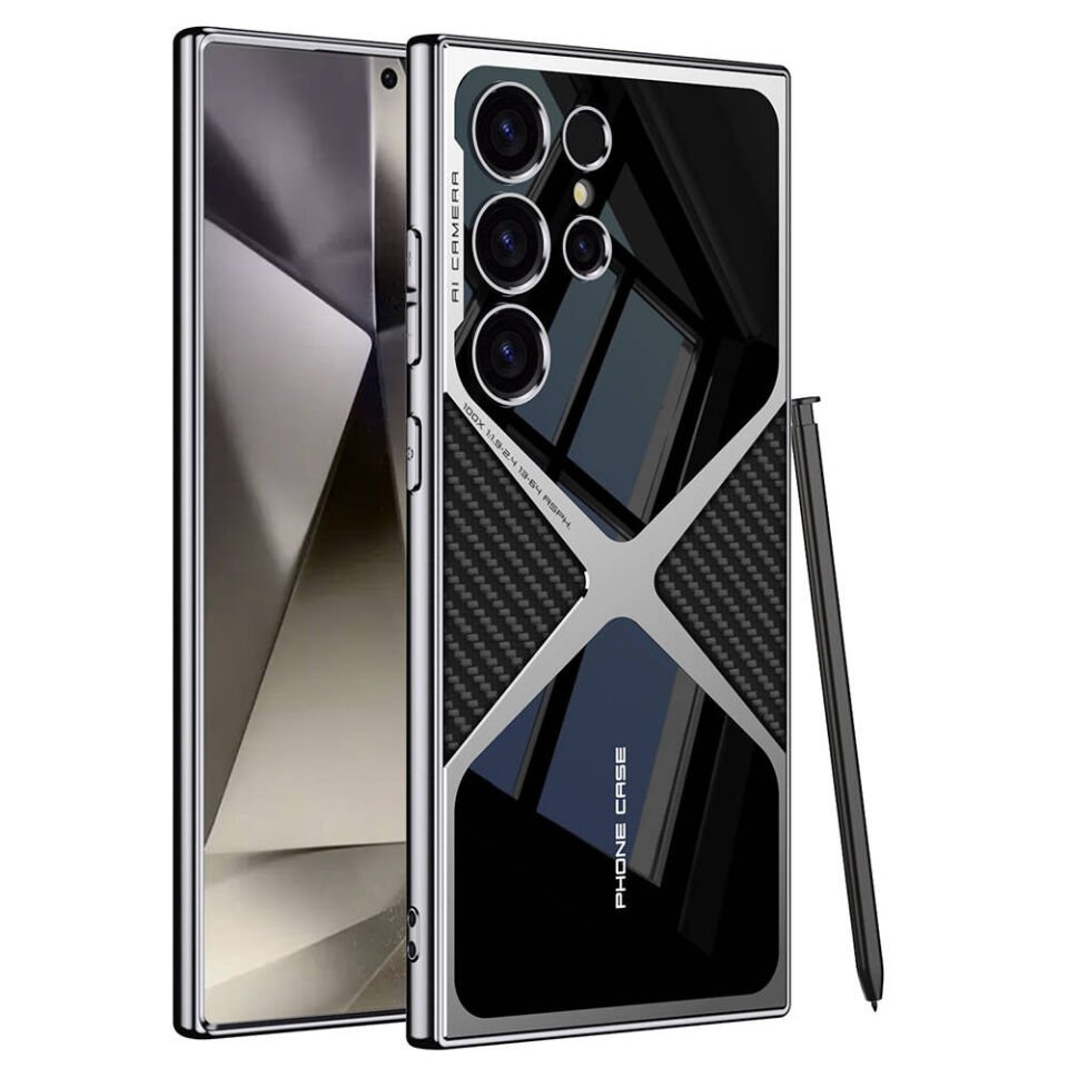 Samsung Galaxy S24 Ultra Kılıf Ultra İnce Kamera Korumalı PC + Deri Arka Yüzey Kapak (X-Pro) Siyah