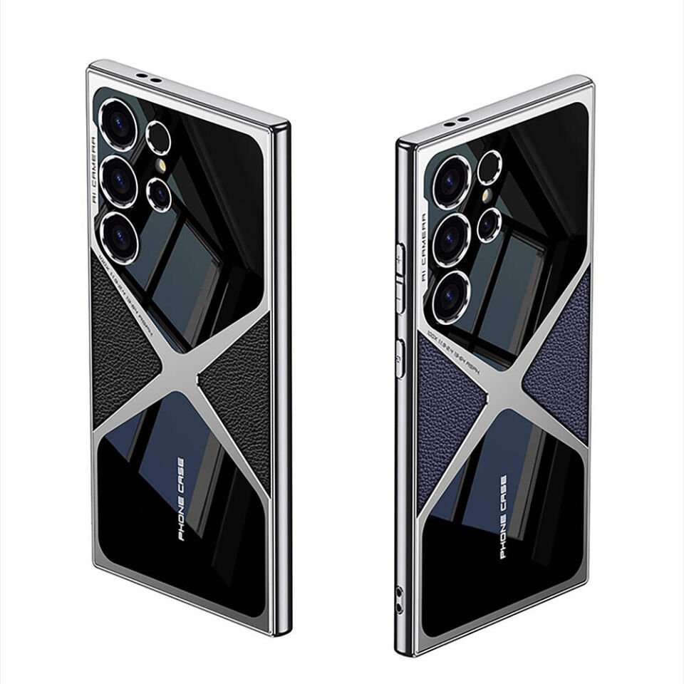 Samsung Galaxy S24 Ultra Kılıf Ultra İnce Kamera Korumalı PC + Deri Arka Yüzey Kapak (X-Pro) Siyah
