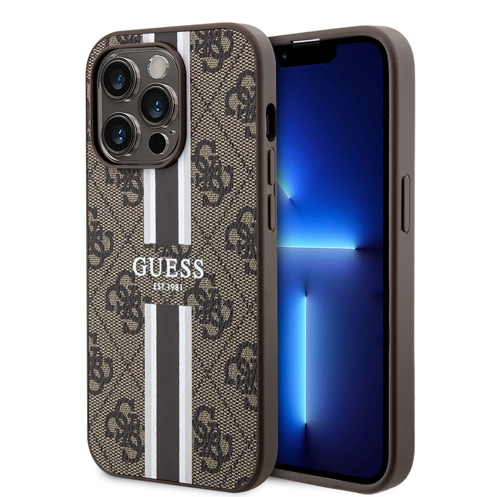 Apple iPhone 15 Pro Kılıf Guess Orjinal Lisanslı Magsafe Şarj Özellikli 4G Şerit Tasarımlı Printed Kapak