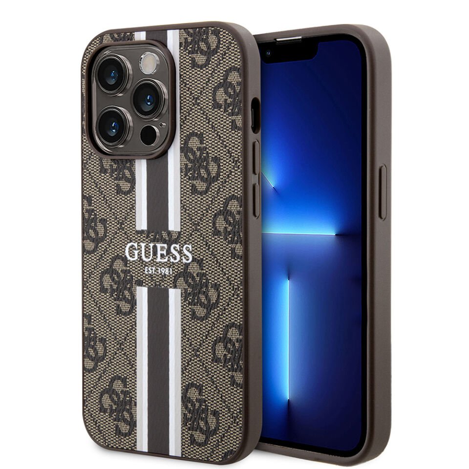 Apple iPhone 15 Pro Kılıf Guess Orjinal Lisanslı Magsafe Şarj Özellikli 4G Şerit Tasarımlı Printed Kapak