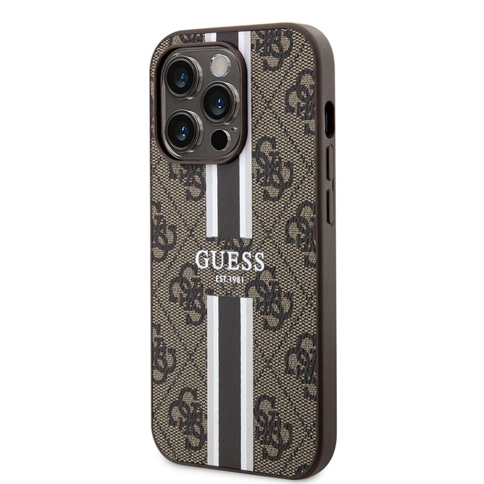 Apple iPhone 15 Pro Kılıf Guess Orjinal Lisanslı Magsafe Şarj Özellikli 4G Şerit Tasarımlı Printed Kapak