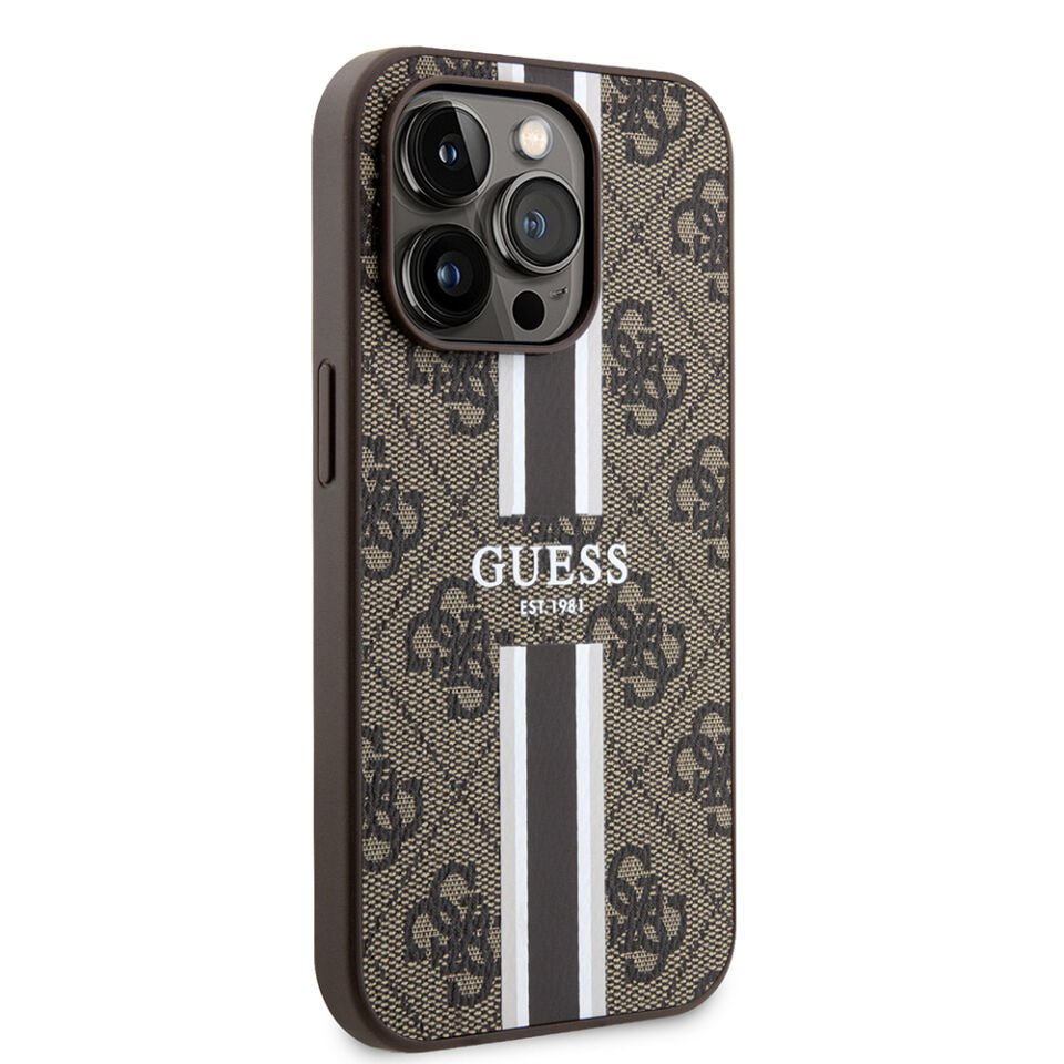 Apple iPhone 15 Pro Kılıf Guess Orjinal Lisanslı Magsafe Şarj Özellikli 4G Şerit Tasarımlı Printed Kapak