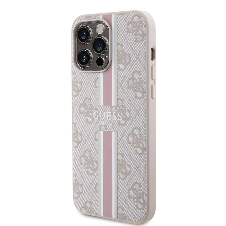 Apple iPhone 15 Pro Max Kılıf Guess Orjinal Lisanslı Magsafe Şarj Özellikli 4G Şerit Tasarımlı Printed Kapak