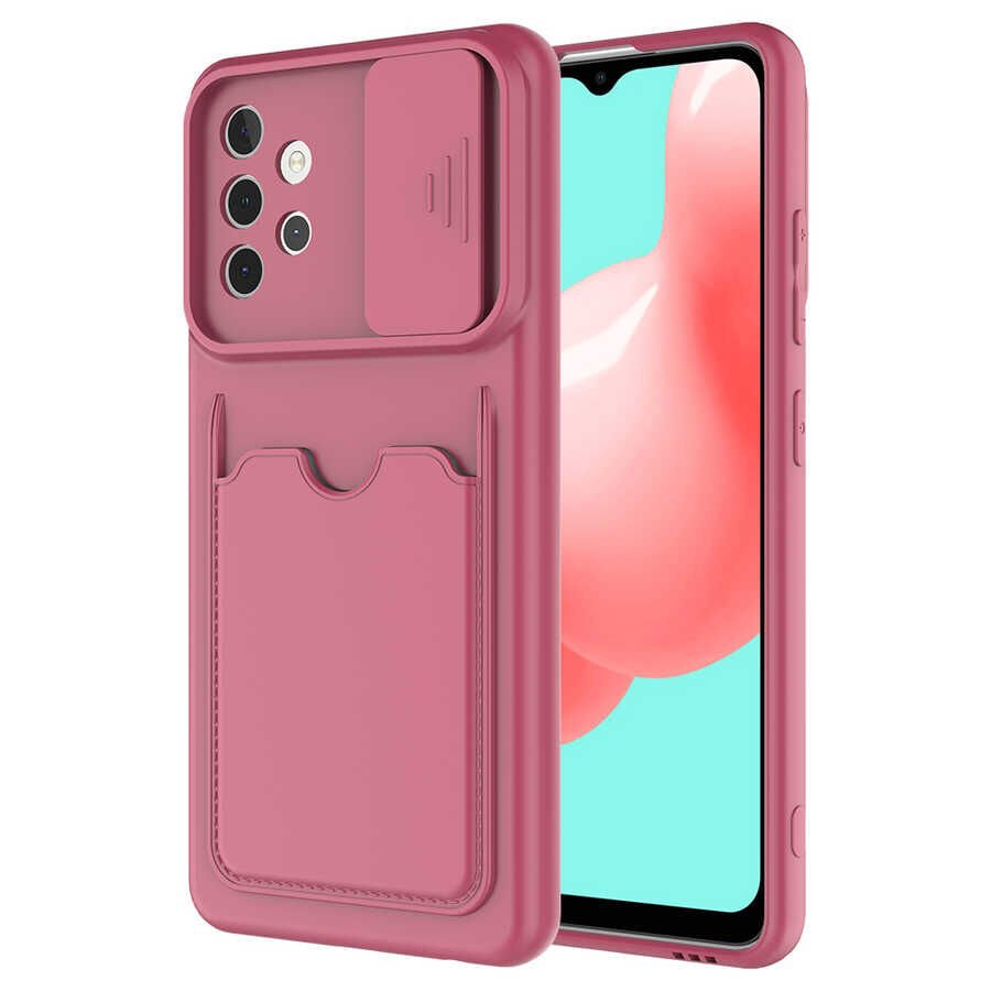 Samsung Galaxy A32 4G Kılıf Cüzdan Sürgülü Kamera Korumalı Kartllıklı Bölmeli Kapak (Kartix) Koyu Mor