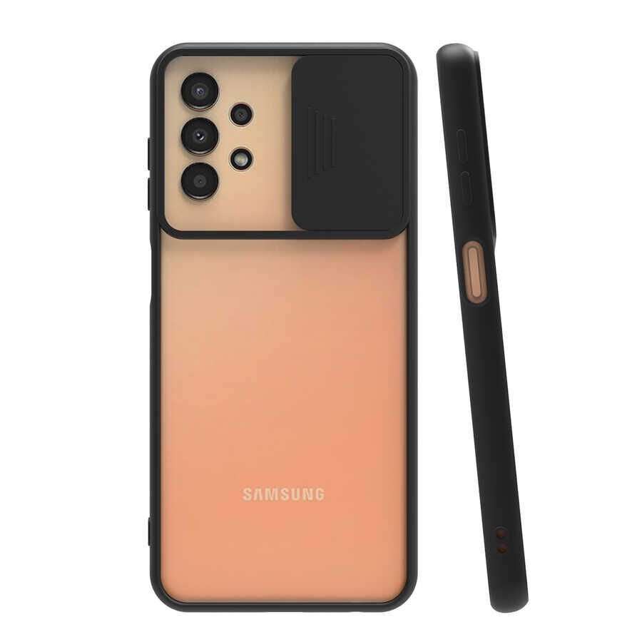 Samsung Galaxy A33 5G Kılıf Slayt Sürgülü Kamera Korumalı Renkli Silikon Kapak Siyah