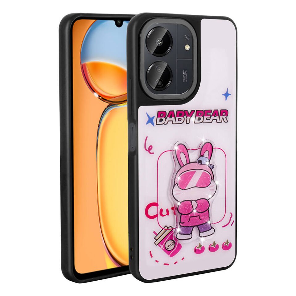 Xiaomi Poco C65 Kılıf Parlayan Kabartmalı İkonik Figürlü Silikon Kapak (Amas) Pembe