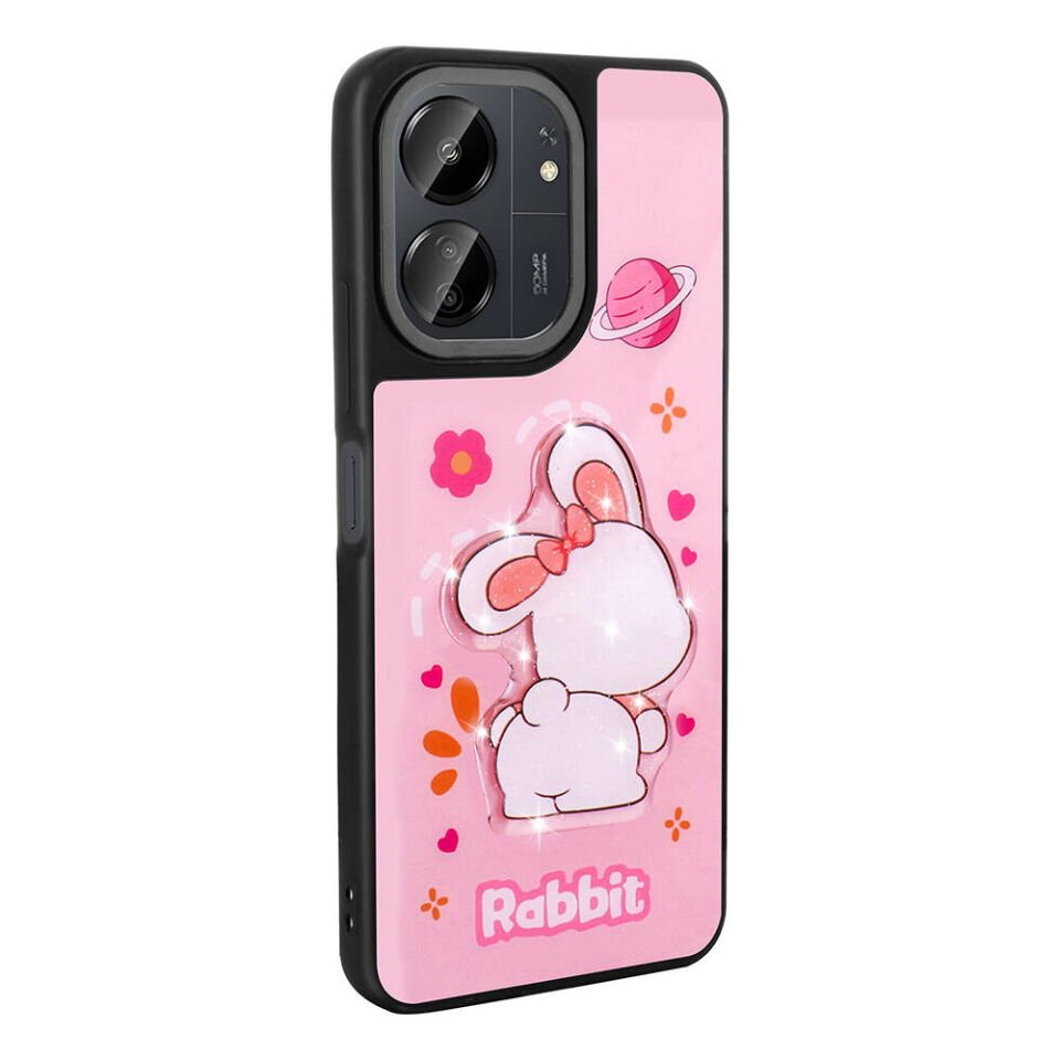 Xiaomi Poco C65 Kılıf Parlayan Kabartmalı İkonik Figürlü Silikon Kapak (Amas) Pembe