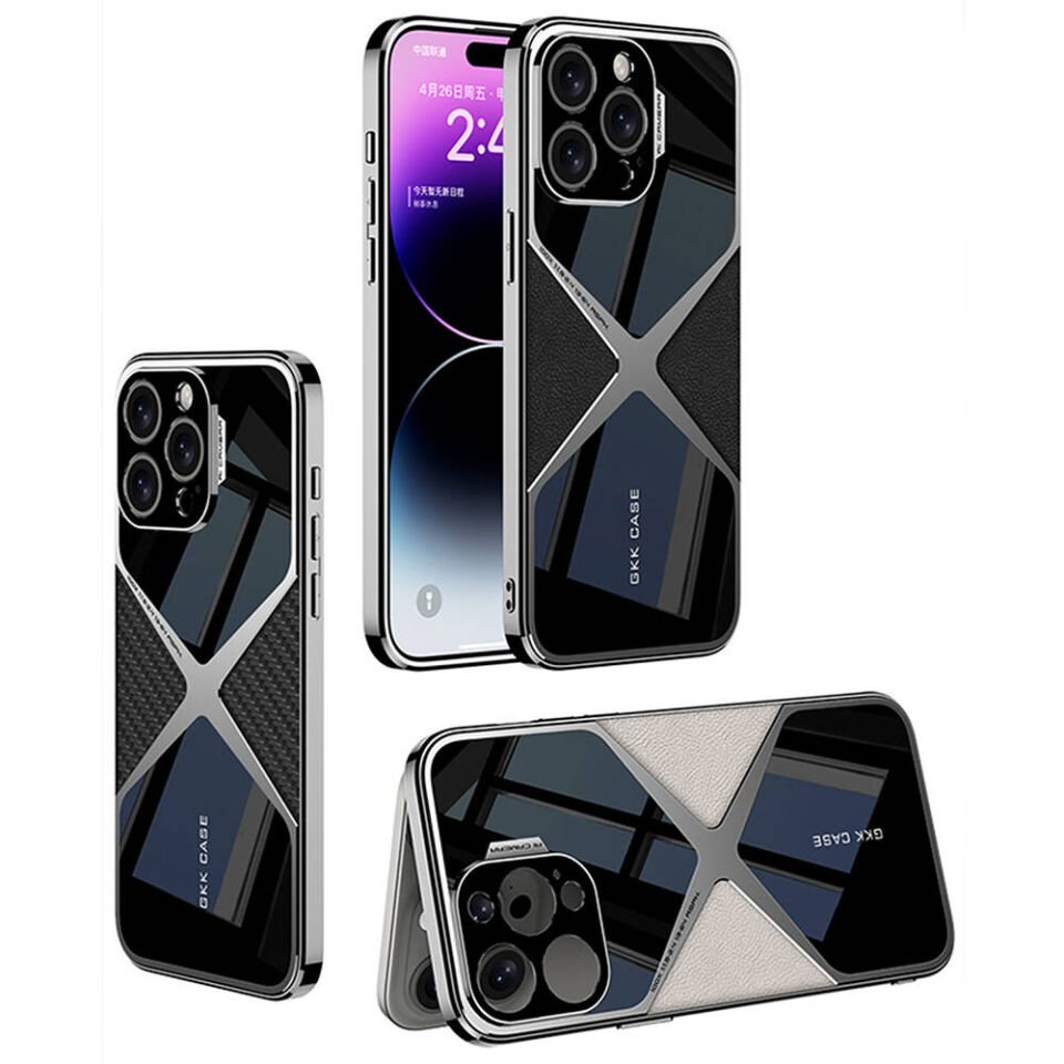 Apple iPhone 14 Pro Max Kılıf Ultra İnce Kamera Korumalı PC + Deri Arka Yüzey Kapak (X-Pro) Siyah