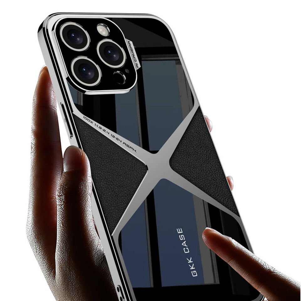 Apple iPhone 15 Pro Max Kılıf Ultra İnce Kamera Korumalı PC + Deri Arka Yüzey Kapak (X-Pro) Siyah