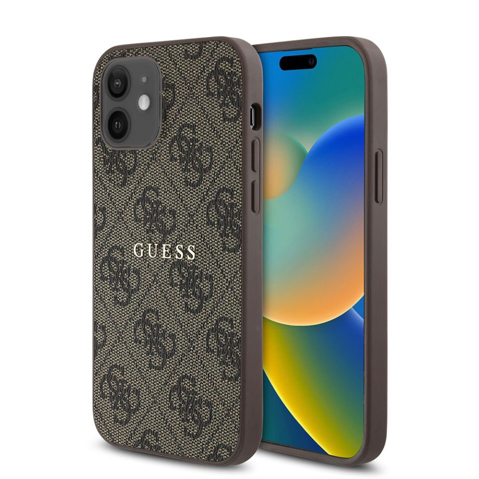 Apple iPhone 12 Kılıf Guess Orjinal Lisanslı Magsafe Şarj Özellikli 4G Desen Yazı Logolu Kapak
