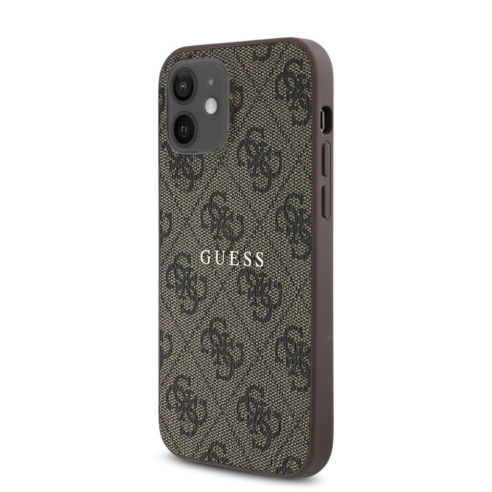 Apple iPhone 12 Kılıf Guess Orjinal Lisanslı Magsafe Şarj Özellikli 4G Desen Yazı Logolu Kapak