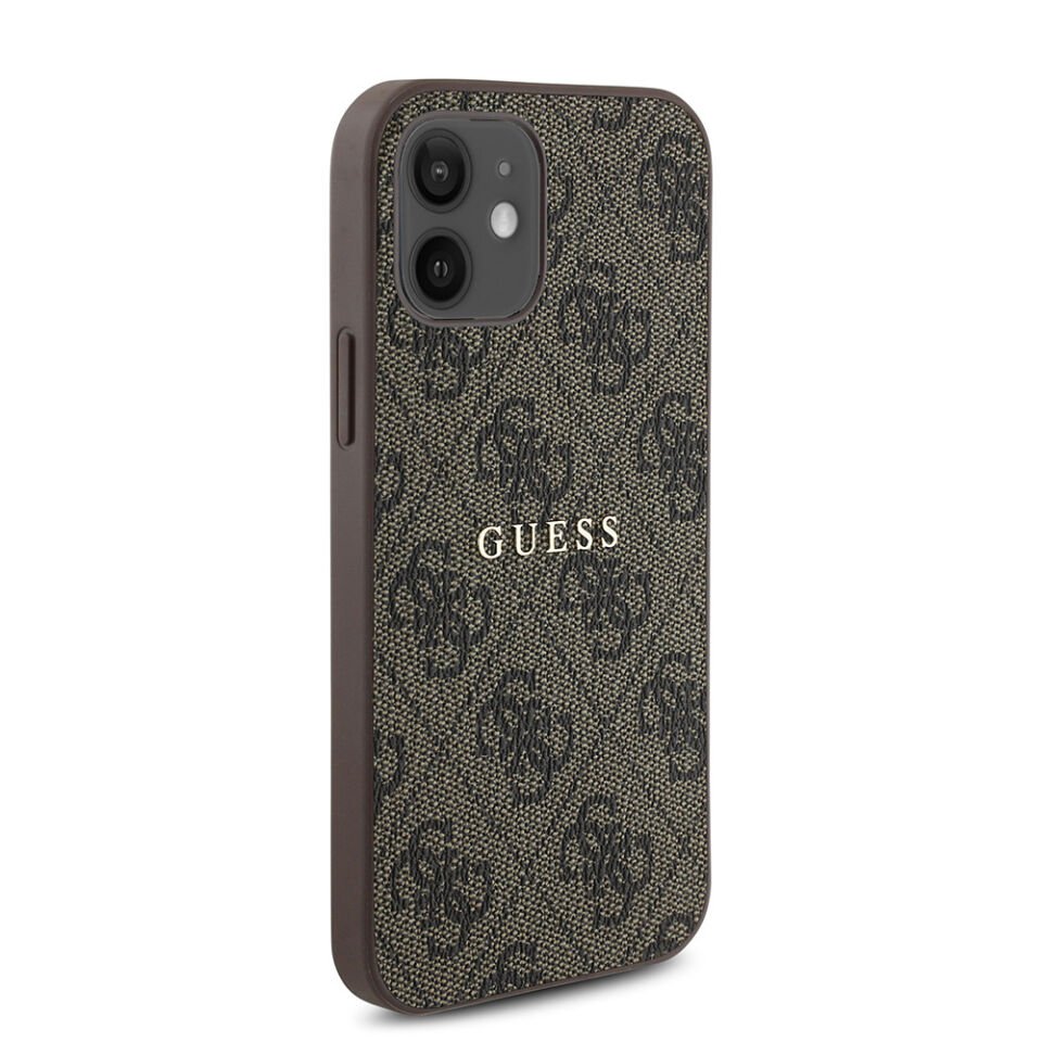 Apple iPhone 12 Kılıf Guess Orjinal Lisanslı Magsafe Şarj Özellikli 4G Desen Yazı Logolu Kapak